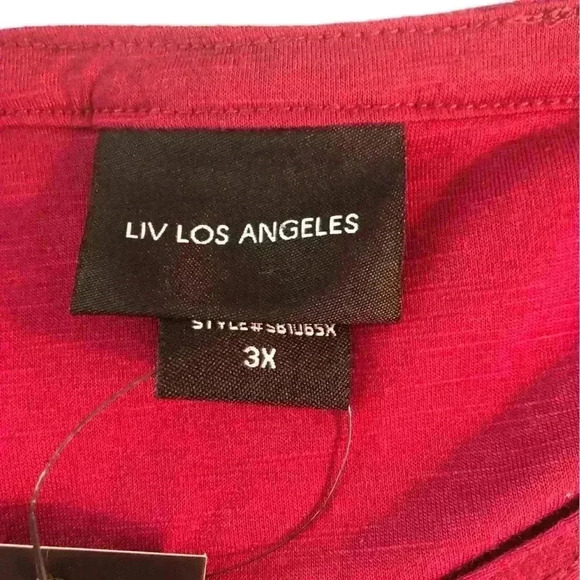 Liv Los Angeles size 3X Burgundy Pun Tucked Blouse L/S cross stitched front NWT - Picture 6 of 7